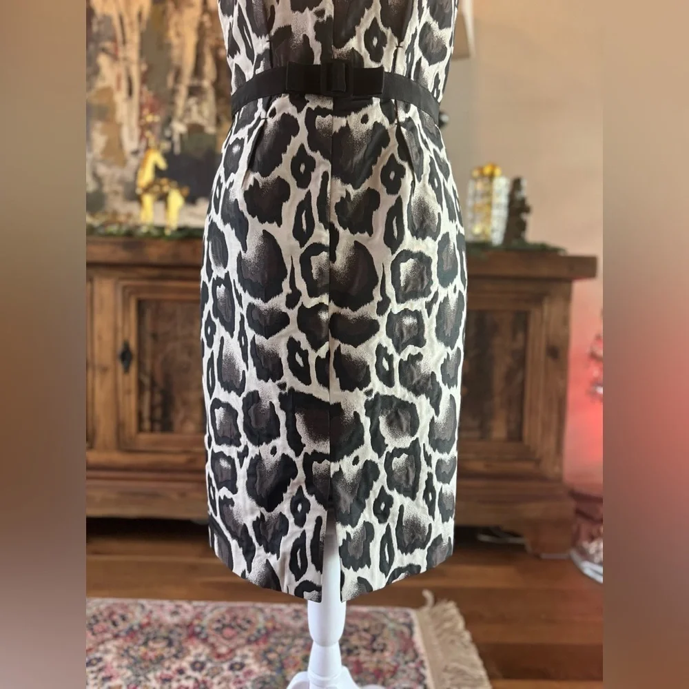 PAULE KA 40 6 Animal Print Belted Lined Dress Designer Leopard Grosgrain Medium - Picture 4 of 12